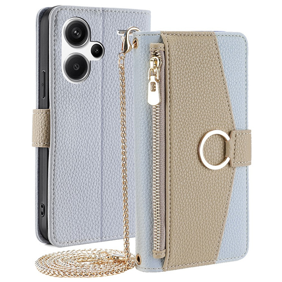 Carcasă flip pentru Xiaomi Redmi Note 13 Pro+, Wallet Zipper Pocket, cu oglindă, albastru