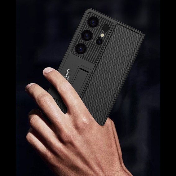 Husă cu clapetă pentru Samsung Galaxy S25, GKK Card Slot Wallet, carbon negru