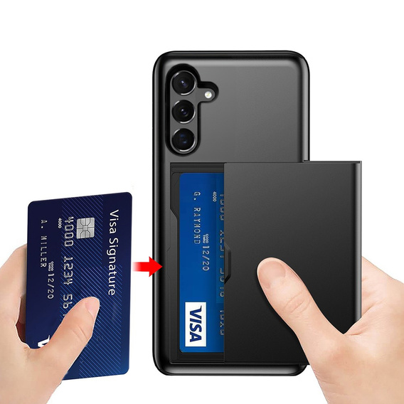 Huse pentru Samsung Galaxy A36 5G, Sliding Card Holder, negru