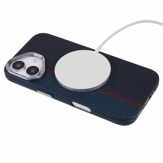 Carcasa pentru iPhone 16, Carbon Fiber MagSafe, negru / albastru