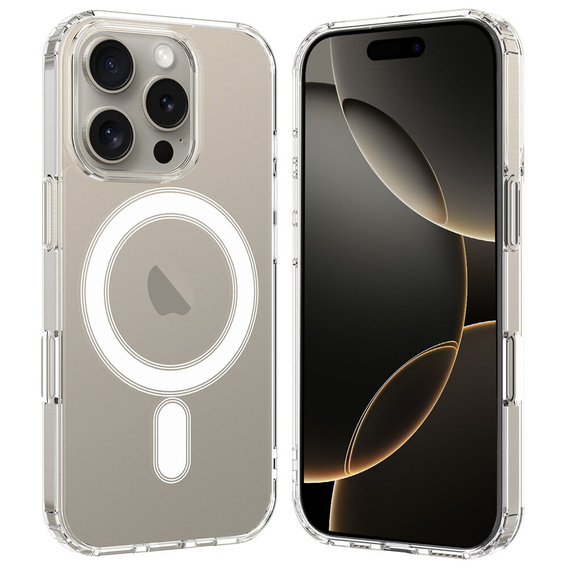 Husă magnetică MagSafe pentru iPhone 16 Pro Max, ERBORD CrystalMag, transparentă + sticlă pentru ecran
