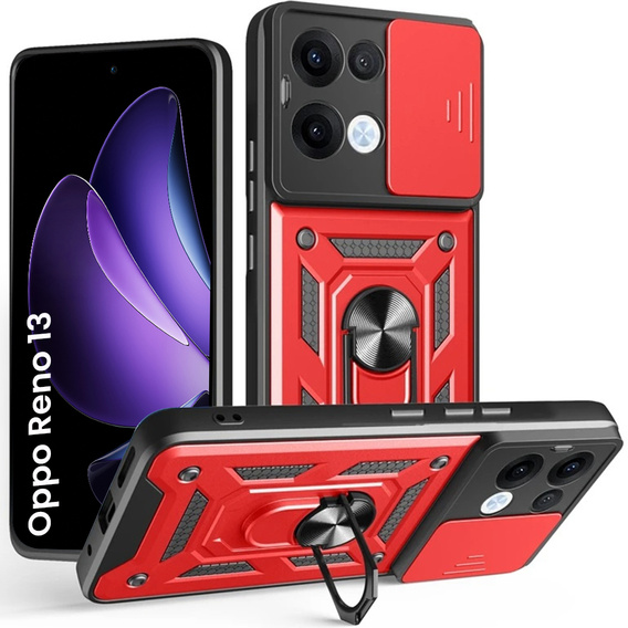 Husă blindată pentru Oppo Reno 13, CamShield Slide, roșu