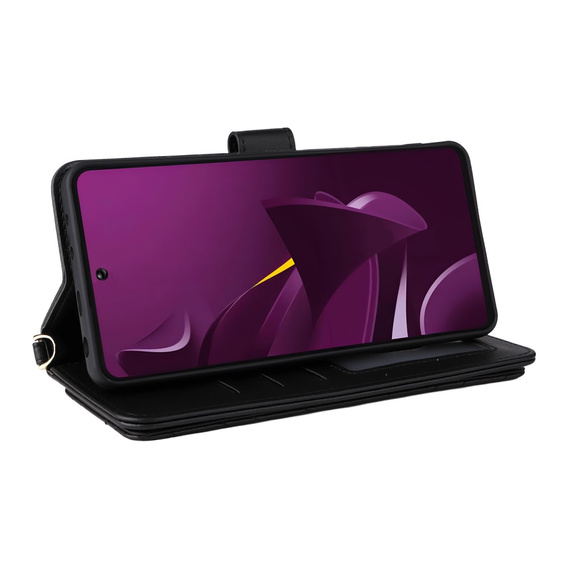 Carcasă cu clapetă pentru Xiaomi Poco M7 Pro 5G, Crossbody Leather Wallet, negru