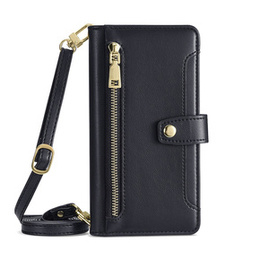 Cu clapetă pentru iPhone 15 Pro, Wallet Zipper Pocket, negru