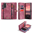 Husă CASEME pentru Samsung Galaxy A56 5G, Retro Leather Wallet, cu curea de umăr, roșu