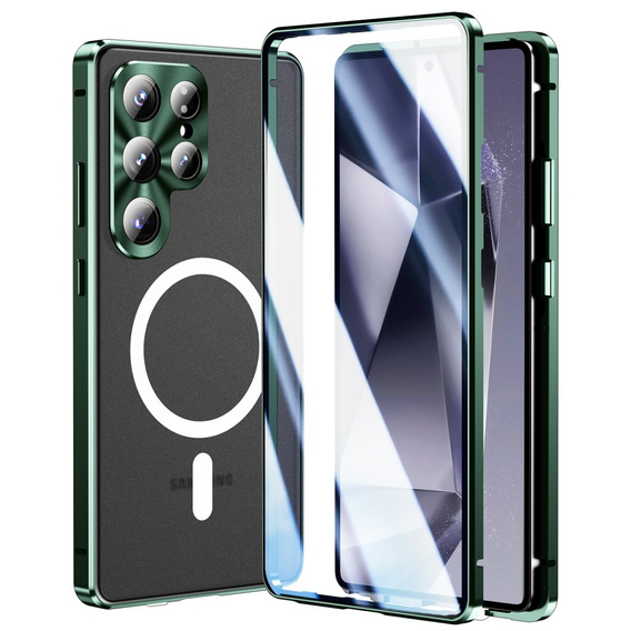 Carcasa Magnetic Dual Glass MagSafe pentru Samsung Galaxy S25 Ultra, verde