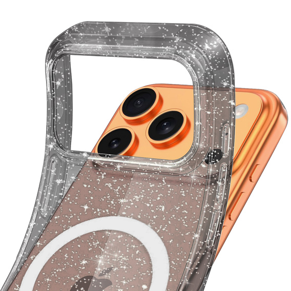 Husă pentru iPhone 17 Pro, pentru MagSafe, glitter - negru translucid