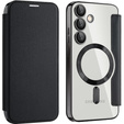 Cu clapetă pentru Samsung Galaxy S25 FE, RFID Wallet MagSafe CamShield, negru