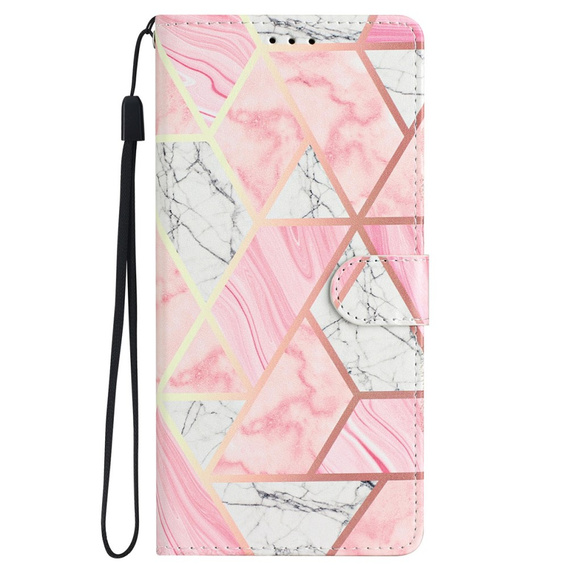 Cu clapetă pentru Samsung Galaxy A25 5G, Wallet Marble, roz + sticlă 9H