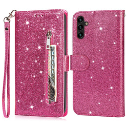 Cu clapetă pentru Samsung Galaxy A36 5G, Wallet Zipper Pocket Glittery, roz