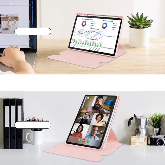 Husă pentru tastatură pentru Lenovo Tab M11, Rotary 360° Leather, roz