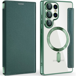 Cu clapetă pentru Samsung Galaxy S25 Ultra, RFID Wallet MagSafe CamShield, verde