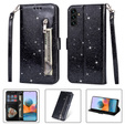 Cu clapetă pentru Samsung Galaxy A55, Wallet Zipper Pocket Glittery, negru