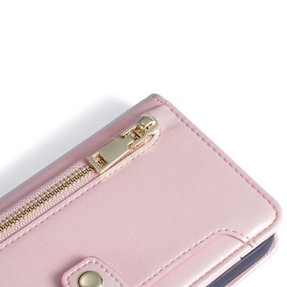 Cu clapetă pentru Samsung Galaxy A54 5G, Wallet Zipper Pocket, roz