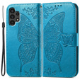 Cu clapetă pentru Samsung Galaxy A13 4G, Butterfly, albastru