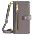Cu clapetă pentru OnePlus 12 5G, Wallet Zipper Pocket, gri