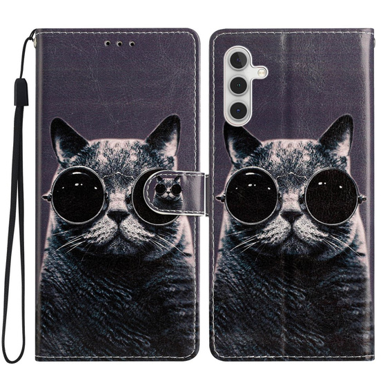 Cu clapetă pentru Samsung Galaxy A25 5G, Wallet, Cat, negru + sticlă 9H