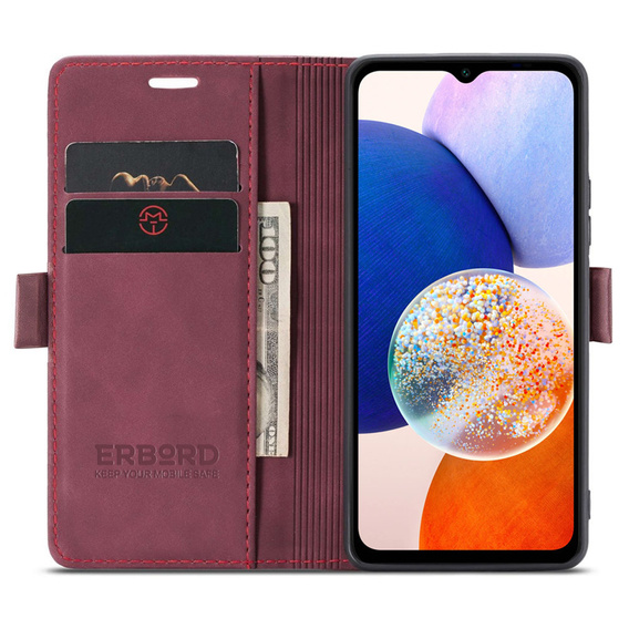 Husă pentru Samsung Galaxy A14 4G/5G, ERBORD Vintage, portofel cu clapetă, roșu