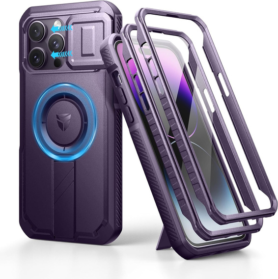 Husă blindată pentru iPhone 14 Pro Max, Dexnor CamProtect MagSafe, violet (Două rame)