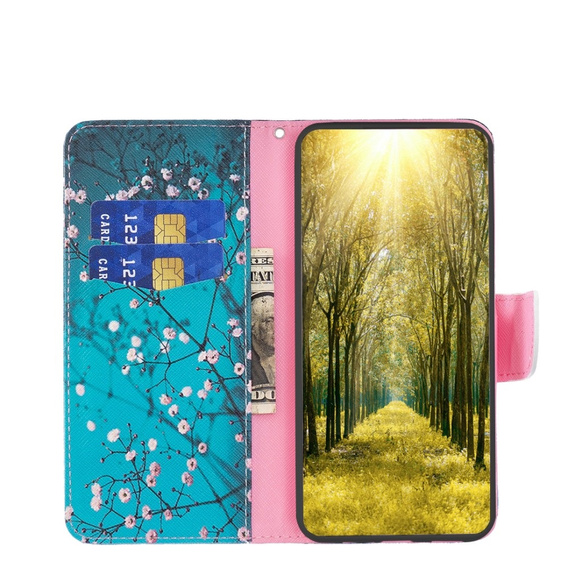 Cu clapetă pentru Infinix Hot 40i, Wallet, Sakura albastru