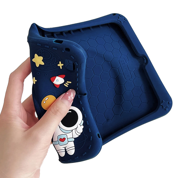Husă din silicon pentru copii pentru Samsung Galaxy Tab A7 Lite T220 / T225, blindată cu curea, Astronaut, albastru închis