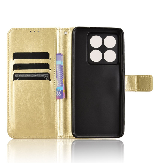 Cu clapetă pentru Xiaomi 14T Pro, Crazy Horse Wallet, de aur