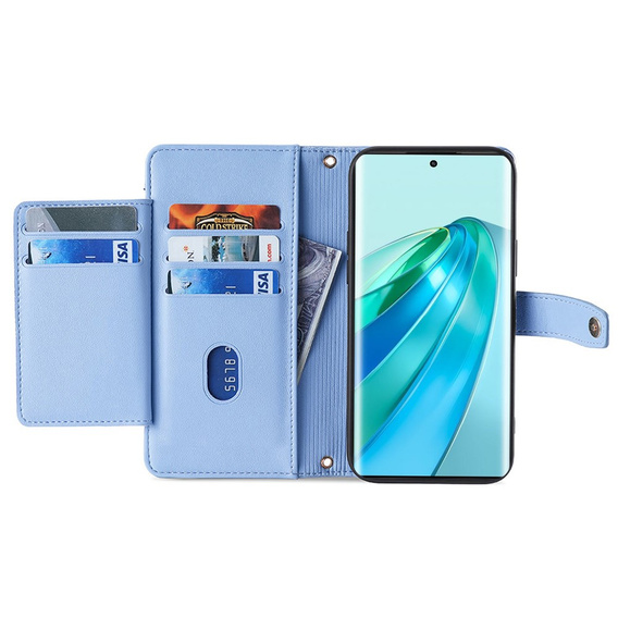 Cu clapetă pentru Honor Magic5 Lite, Wallet Zipper Pocket, albastru