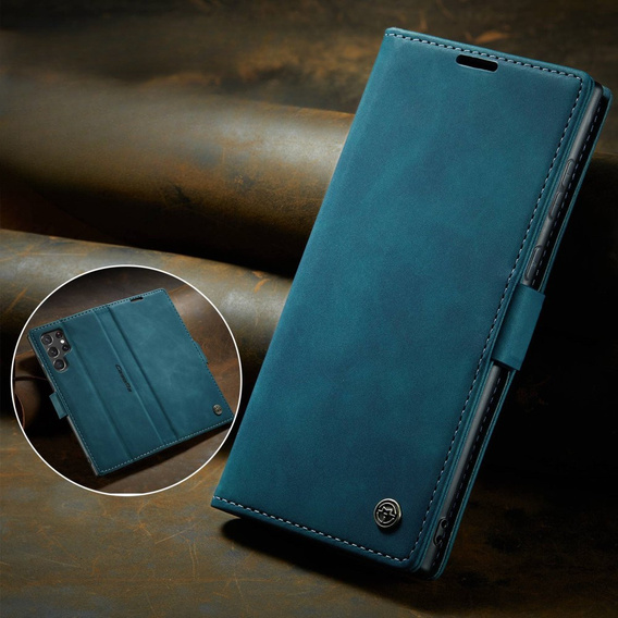 Husa CASEME pentru Samsung Galaxy S22 Ultra, Leather Wallet Case, verde