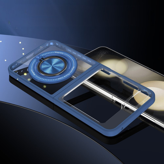 Husă pentru Samsung Galaxy Z Flip7 FE / Z Flip6, Corners Dropproof, pentru MagSafe, transparent / albastru marin