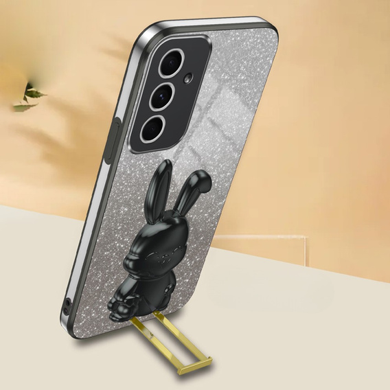 Husă pentru Samsung Galaxy A54 5G, Glitter Rabbit, cu suport glisant, negru