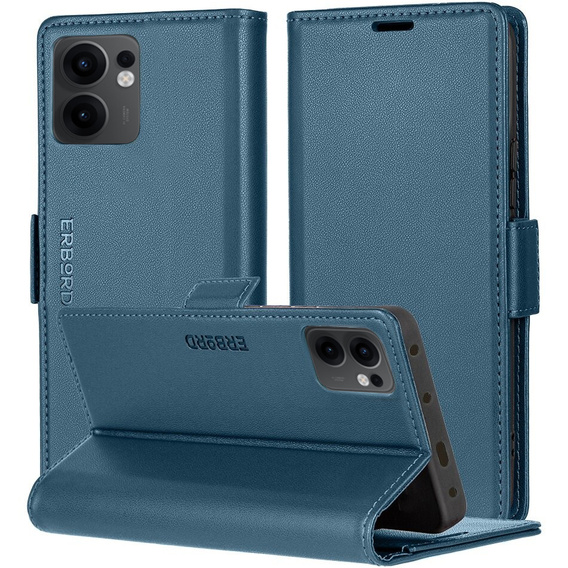 Husă pentru Oppo Reno 13F / Oppo Reno 13FS, ERBORD Glossy Litchi, portofel cu clapetă, albastru