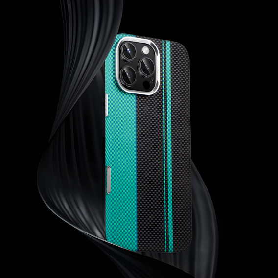 Carcasa pentru iPhone 16 Pro Max, Carbon Fiber MagSafe, negru / albastru