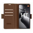 Husă pentru Xiaomi 14T, ERBORD Glossy Litchi, portofel cu clapetă, maro