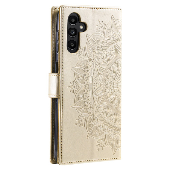 Cu clapetă pentru Samsung Galaxy A15, Mandala Flower, albastru + sticlă 9H 
