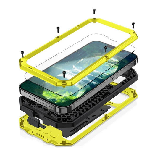 Husă pentru iPhone 13, R-JUST CamShield Slide, armată, galben / negru