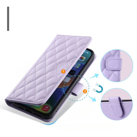 Husă cu clapetă pentru Samsung Galaxy S24 FE, Rhombus Crossbody Leather, violet