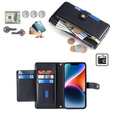 Cu clapetă pentru iPhone 14, Wallet Zipper Pocket, negru