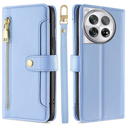 Cu clapetă pentru OnePlus 12 5G, Wallet Zipper Pocket, albastru