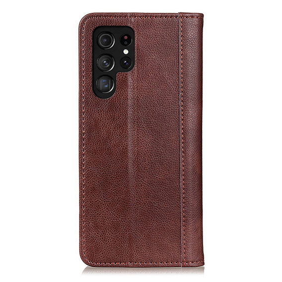 Huse pentru Samsung Galaxy S25 Ultra, Wallet Litchi Leather, maro