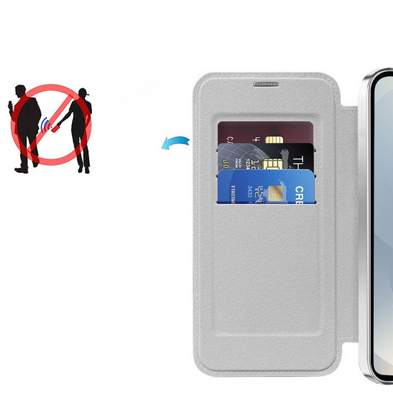 Cu clapetă pentru Samsung Galaxy S25, RFID Wallet MagSafe CamShield, de argint