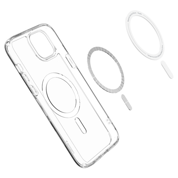 Carcasă MagSafe Spigen pentru iPhone 15, Ultra Hybrid, transparent / alb + 9H Tempered Glass
