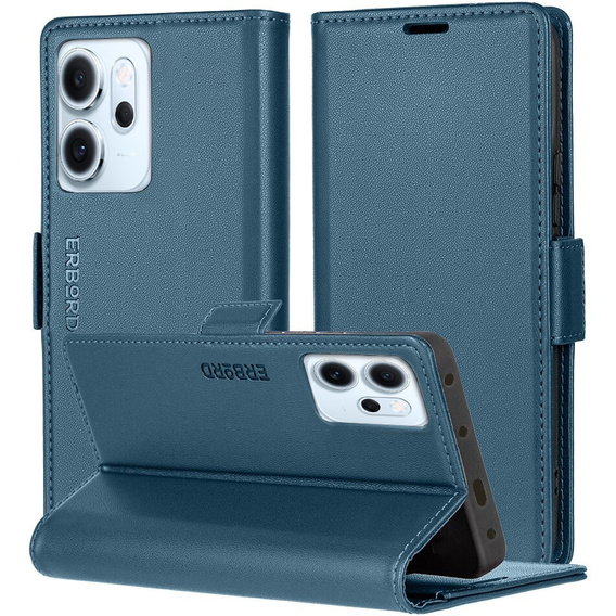 Husă pentru Oppo Reno 14 F / 14 FS, ERBORD Glossy Litchi, portofel cu clapetă, albastru
