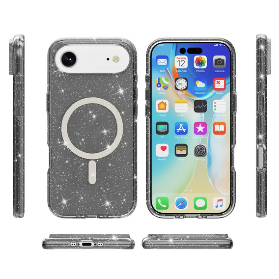 Husă pentru iPhone Air, pentru MagSafe, glitter, negru translucid