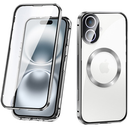 Carcasa Magnetic Dual Glass MagSafe pentru iPhone 16, de argint