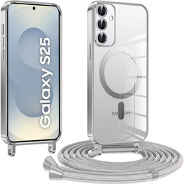 Husă pentru Samsung Galaxy S25, Electro MagSafe, de argint + Lanyard