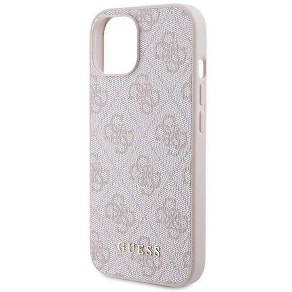 GUESS Huse pentru iPhone 15, 4G Metal Gold Logo, roz
