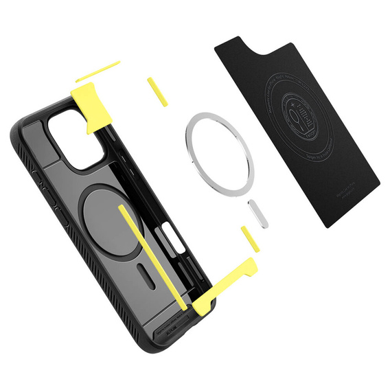 Carcasa Spigen pentru iPhone 16 Pro Max, Rugged Armor MagSafe, negru + Tempered Glass 9H