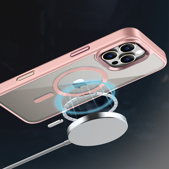Husă pentru iPhone 16 Pro Max, pentru MagSafe, ERBORD Matt Case, transparent / roz + sticlă pentru ecran