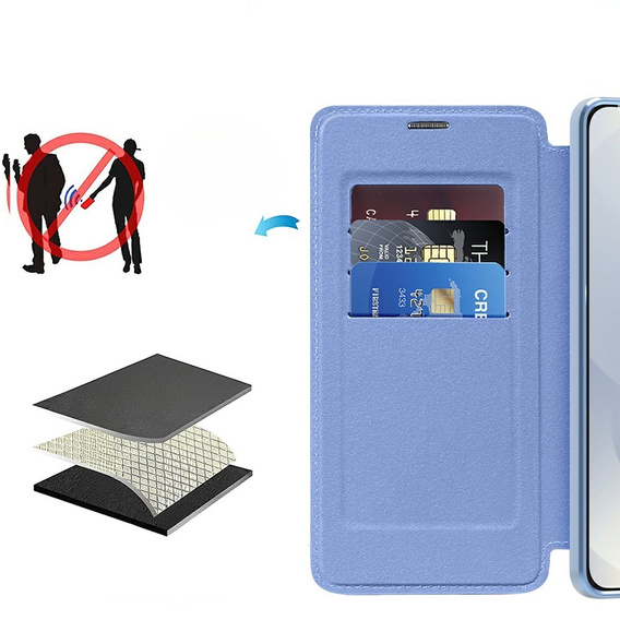 Cu clapetă pentru Samsung Galaxy S25 Edge, RFID Wallet MagSafe CamShield, albastru