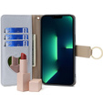 Carcasă flip pentru iPhone 15 Pro, Wallet Zipper Pocket, cu oglindă, albastru